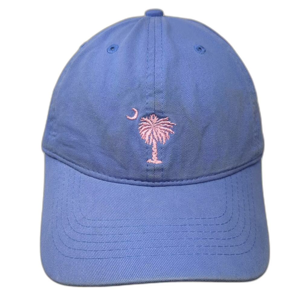 J Hats Baseball Cap Blue Pink South Carolina Palm Tree Moon Hat OS Strapback